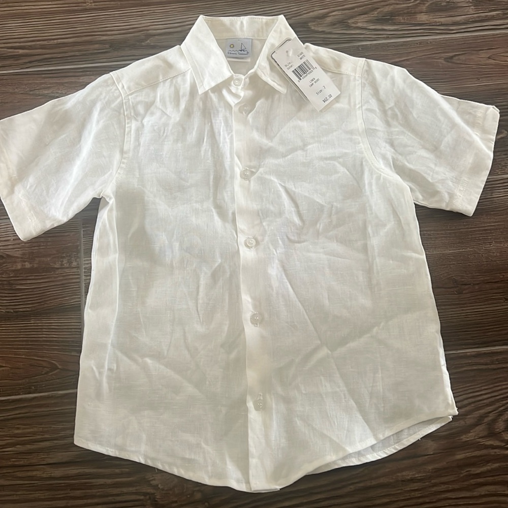 NWT Florence Eiseman, short sleeved, collared linen camp shirt, size 7